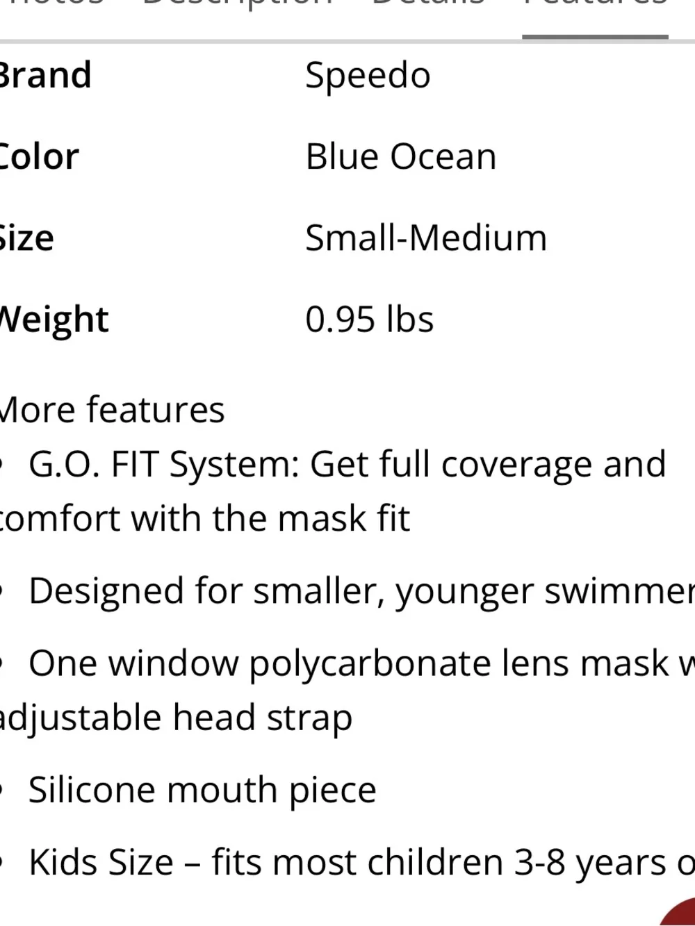 Speedo ‘Aqua Quest’ Swim Mask, Snorkel, & Fin Set KIDS S/M Age 3-8 - OCEAN BLUE